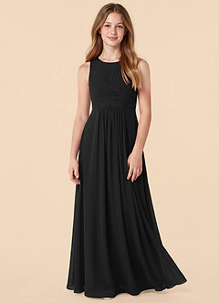 Azazie Skyla Junior Vestido Negro de Gasa de Corte en A con Plisado image1