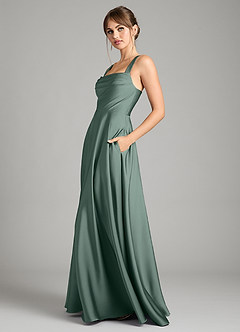 Azazie Shaude Bridesmaid Dresses Sea Moss A-Line Pleated Stretch Satin Dress image4