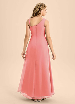 Azazie Brooke Junior Robe Trapèze en Mousseline de soie Fente Latérale Corail image2