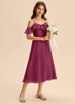 Azazie Kamilla Junior Abito A-Line in Chiffon a Spalla Scoperta Gelso image5