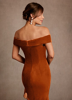 Azazie Billings vestidos de madre de la novia Vestido de Naranja Quemada de terciopelo de Corte Sirena con Vestidos sin tirantes image6