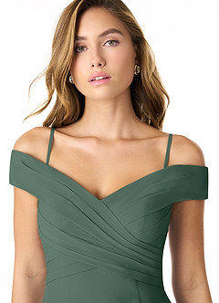 Azazie Lecia Bridesmaid Dresses Sea Moss Empire Off-The-Shoulder Pleated Chiffon Convertible Dress image2