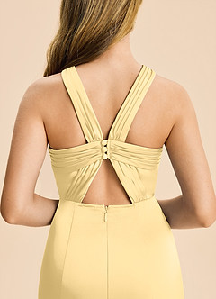 Azazie Rue Junior Butter Mermaid Pleated Stretch Satin Dress image7