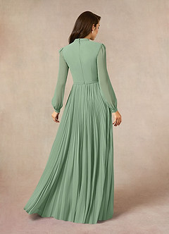 Azazie Adellah Mère de la mariée Robes Robe Trapèze en Mousseline de soie Plissée Matcha image3