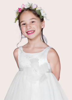 Azazie Lupine Flower Girl Dresses Diamond White Ball-Gown Sequins Matte Satin Dress image4