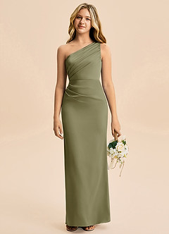 Azazie Akilah Junior Robe Fourreau en Satin extensible Plissée Pistache image1