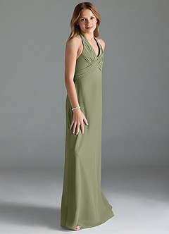 Azazie Tessie Junior Pistachio A-Line Pleated Chiffon Dress image4