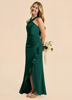 Azazie Thea Junior Emerald Sheath Ruched Stretch Satin Dress image1