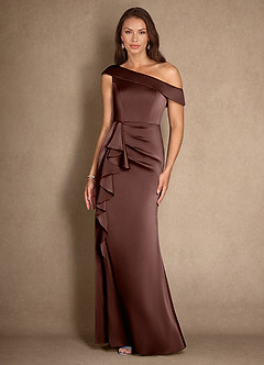 Azazie Hamptons Vestidos para mãe da noiva Vestido Café Expresso de Cetim elástico de Linha A com Plissado image4