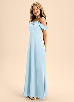 Azazie Anselie Junior Sky Blue A-Line Off the Shoulder Stretch Satin Dress image6