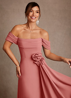 Azazie Amherst Abiti per la Madre della Sposa Abito A-Line in Chiffon a Spalla Scoperta Rosa Antica image6