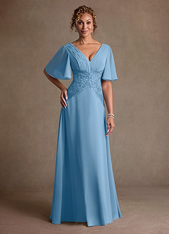 Azazie Milliat Abiti per la Madre della Sposa Abito A-Line in Chiffon Pizzo Blu Acciaio image1