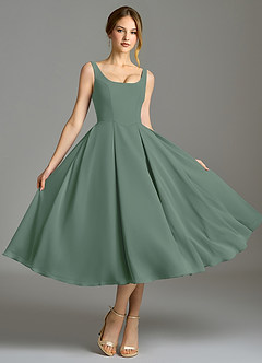 Azazie Amalie Jurken voor bruidsmeisjes Jurk van Chiffon met A-Lijn Geplooid Eucalyptus image5