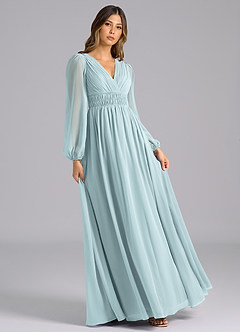 Azazie Palerma Bridesmaid Dresses Mist A-Line Long Sleeve Chiffon Dress image4