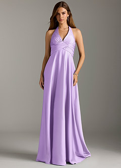 Azazie Tessie Robes de demoiselle d'honneur Robe Trapèze en Satin extensible Plissée Lilas image3