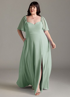 Azazie Chloe Bridesmaid Dresses Agave A-Line Sweetheart Neckline Chiffon Dress image7