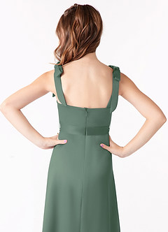 Azazie Barbara Junior Eucalyptus A-Line Bow Matte Satin Dress image4