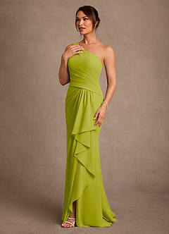 Azazie Floy Mother of the Bride Dresses Lemongrass Sheath One Shoulder Chiffon Dress image2