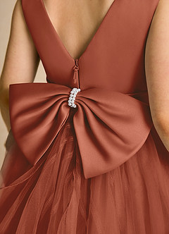 Azazie Pear Flower Girl Dresses Auburn Ball-Gown Bow Tulle Dress image6