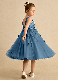 Azazie Lana Blumenmädchenkleider A-Linie ärmellos Matte Satin Kleid Bermudablau image4