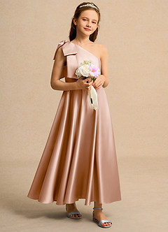 Azazie Guppy Junior Formal Flower Girl Klänningar Klä A-Line i Matt satäng Ena axeln image1