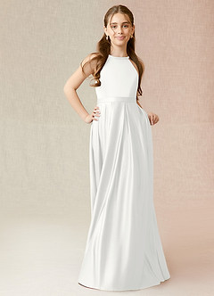 Azazie Arianthe Junior Robe Trapèze en Satin extensible avec poches Blanc image4