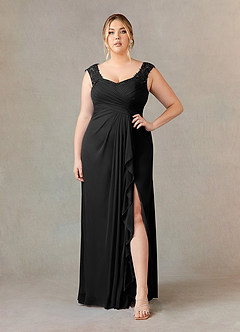 Azazie Edelin Mother of the Bride Dresses Black A-Line Sweetheart Neckline Pleated Mesh Dress image8
