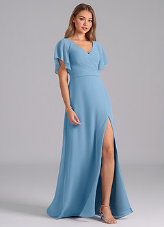 Azazie Ambrosia Bridesmaid Dresses Steel Blue A-Line Pleated Chiffon Dress image5
