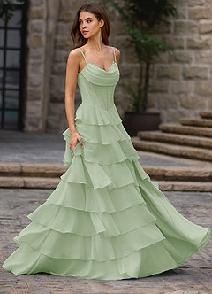 Floralace Light Green Ruffled A-line Prom Dress image4