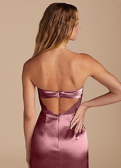 Azazie Leonis Bridesmaid Dresses Desert Rose Mermaid Pleated Metallic Satin Convertible Dress image3