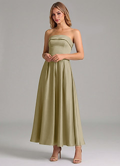 Azazie Lucienne Suknie dla druhen Linia A Pofałdowany Satyna elastyczna Długość kostki Sukienka image4