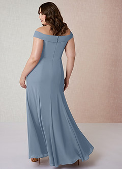 Azazie Lecia Bridesmaid Dresses Dusty Blue Empire Off-The-Shoulder Pleated Chiffon Convertible Dress image9