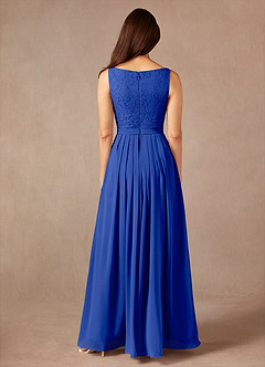 Azazie Ainsling Mother of the Bride Dresses Royal Blue A-Line Square Neckline Lace Chiffon Dress image7