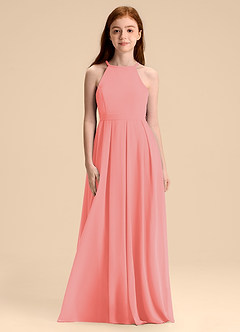 Azazie Arianthe Junior Abito A-Line in Chiffon Plissettato Corallo image4
