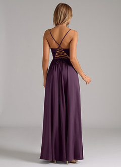Azazie Aaida Bridesmaid Dresses Plum A-Line Corset Stretch Satin Dress image6