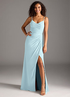 Azazie Deandra Robes de demoiselle d'honneur Robe Sirène en Mousseline de soie Plissé Bleu Nuage image1