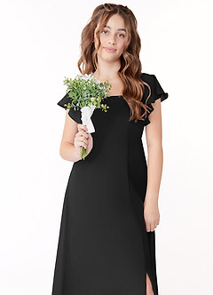 Azazie Bondi Junior Black A-Line Bow Chiffon Dress image4