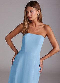 Azazie Wren Bridesmaid Dresses Powder Blue A-Line Side Slit Chiffon Convertible Dress image5
