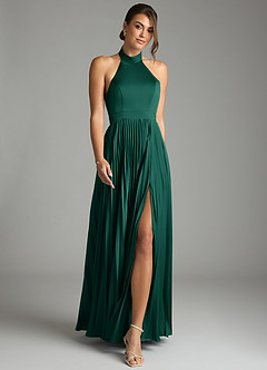 Azazie Zienna Robes de demoiselle d'honneur Robe Trapèze en Satin extensible Plissée émeraude image4