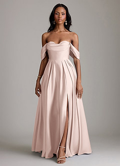 Azazie Loisa Abiti da Damigella Abito A-Line in Raso Elasticizzato a Spalla Scoperta Rosa Rossore image7