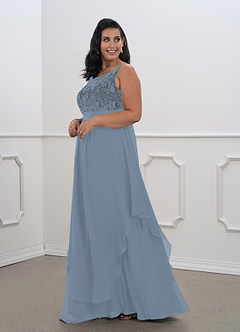 Azazie Xella Abiti per la Madre della Sposa Abito A-Line in Chiffon Pizzo Blu Polveroso image9
