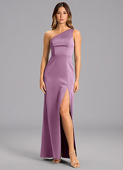 Azazie Phaedra Bridesmaid Dresses Wisteria A-Line One Shoulder Stretch Satin Dress image1