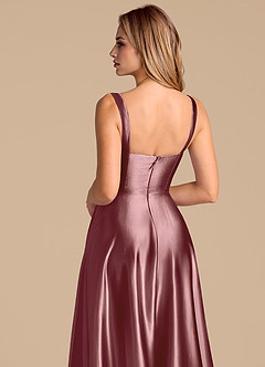 Azazie Shaude Bridesmaid Dresses Vintage Mauve A-Line Pleated Metallic Satin Dress image7