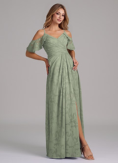 Azazie Dakota Jurken voor bruidsmeisjes Jurk van Bloemen Burn-out met A-Lijn Off the Shoulder Agave image5