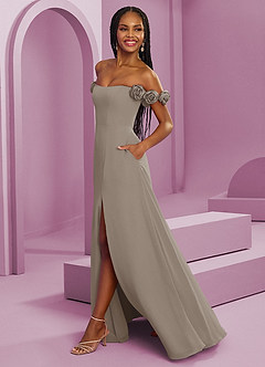 Barbie ♥ Azazie Vestidos de damas de honor Vestido de Gris Pardo de Gasa de Corte en A Convertible con Vestidos sin tirantes image6