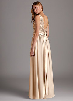 Azazie Elly Bridesmaid Dresses White Alabaster A-Line Lace Scoop Neck Chiffon Dress image5