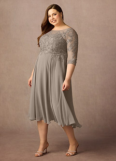 Azazie Marge Mother of the Bride Dresses Taupe A-Line Scoop Lace Chiffon Dress image9