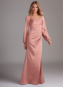 Azazie Charissa Brautjungfernkleider Etui Langarm Stretch-Satin Kleid Rosettenrosa image6