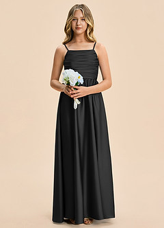 Azazie Kai Junior Black A-Line Pleated Stretch Satin Dress image6