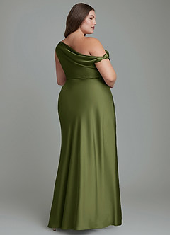 Azazie Emerson Jurken voor bruidsmeisjes Jurk van Stretch Satijn met Zeemeermin Off-shoulder Olijf image2